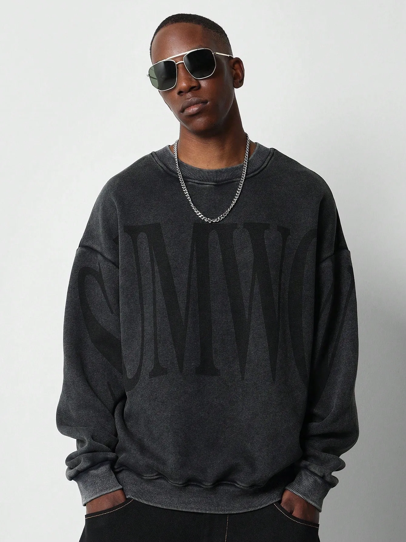 Oversized Fit Drop Shoulder Washed Sweatshirt With Print