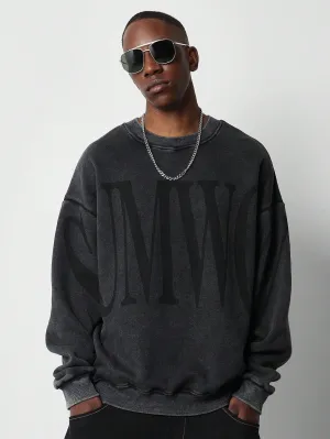 Oversized Fit Drop Shoulder Washed Sweatshirt With Print