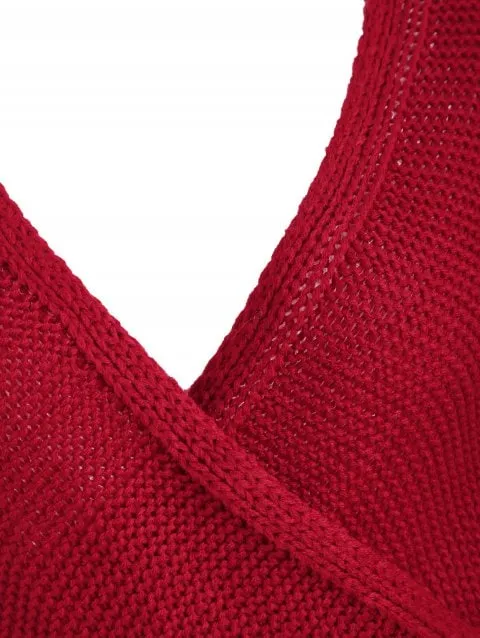 Queenly Crisscross Wrap Drop Shoulder Sweater