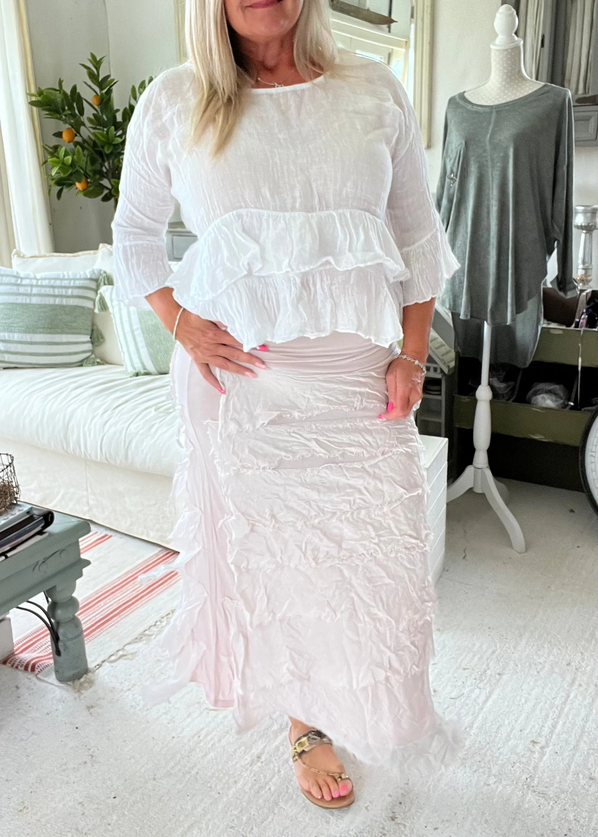 Rome Raggi Silk Edged Skirt/Dress in Soft Pink