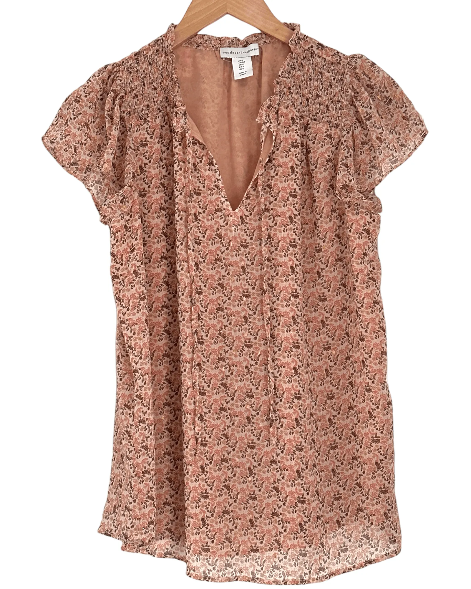Soft Autumn Floral Print Tie-Front Flutter Sleeve Blouse