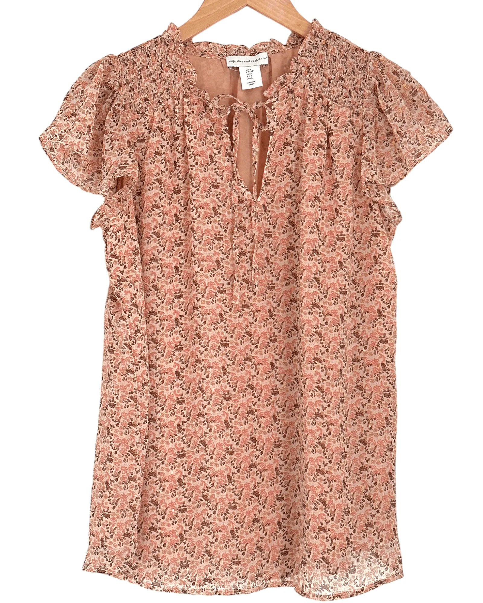 Soft Autumn Floral Print Tie-Front Flutter Sleeve Blouse