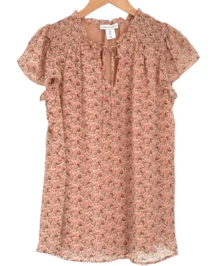 Soft Autumn Floral Print Tie-Front Flutter Sleeve Blouse