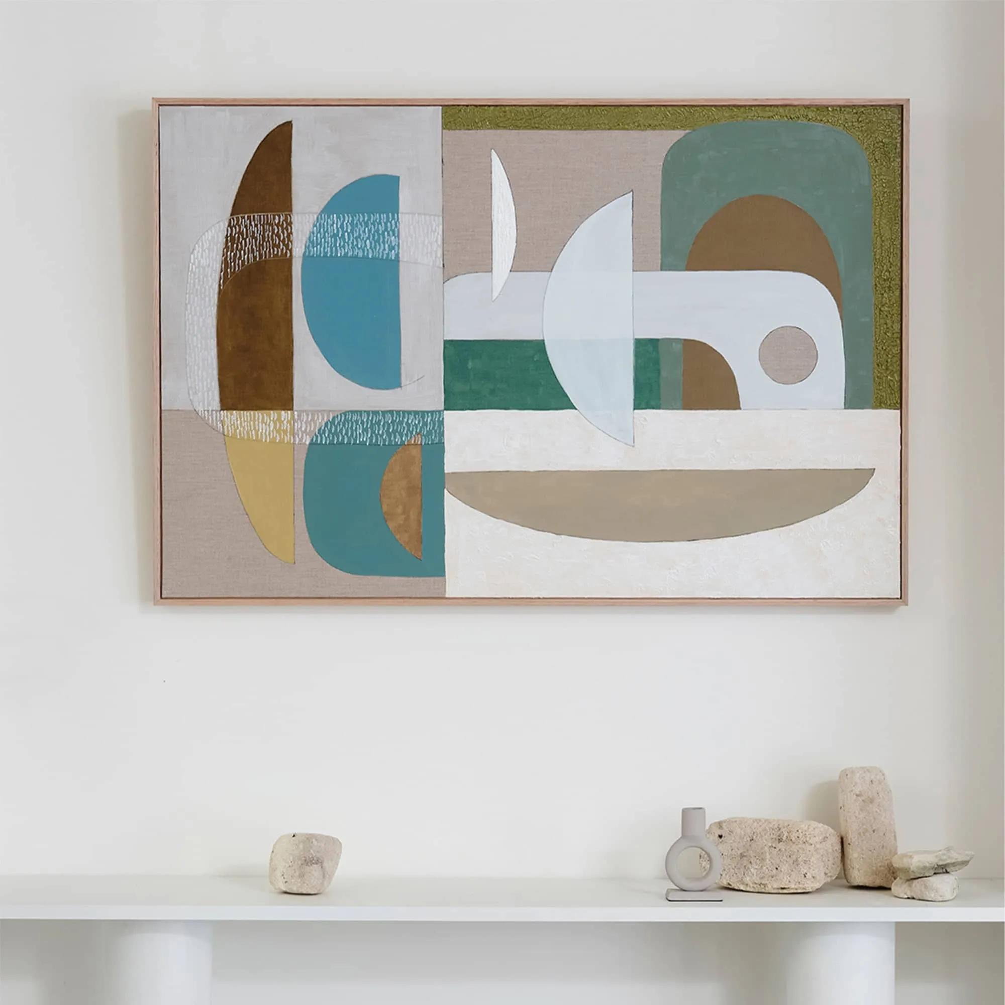 Stucco Glaucous Canvas Print 76cm x 50cm Black Frame