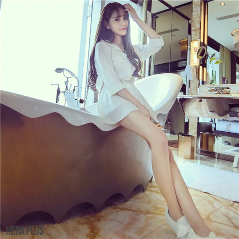 Summer Korean Slimming Trendy Slim-Look Student White A-Line Women Dress