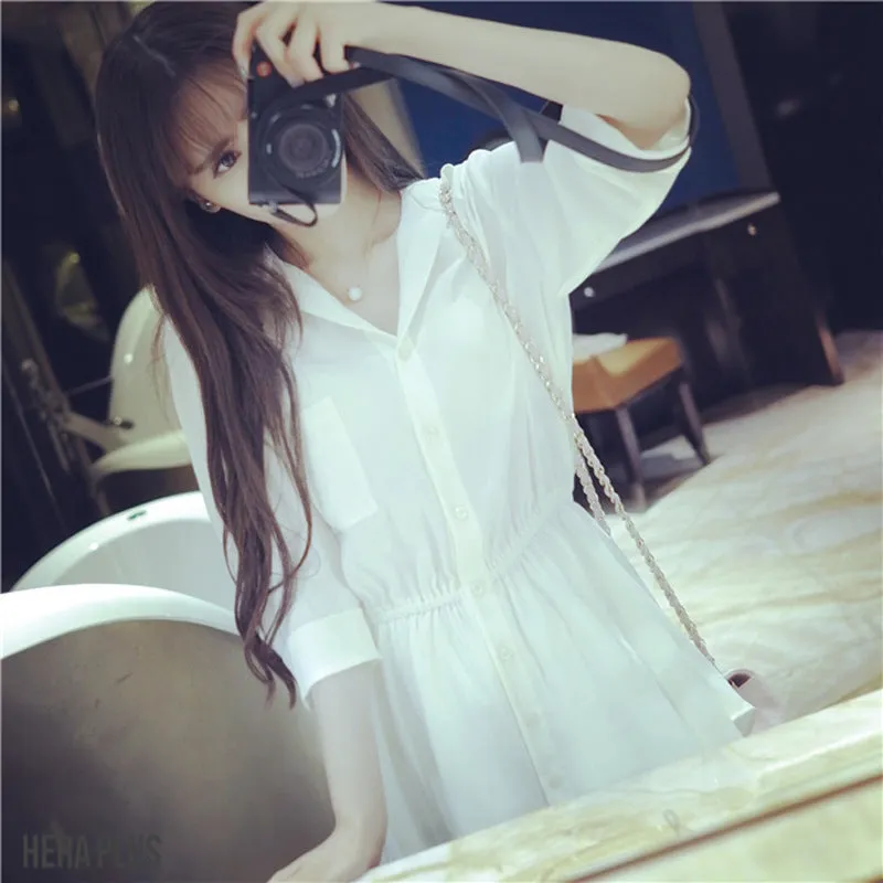 Summer Korean Slimming Trendy Slim-Look Student White A-Line Women Dress