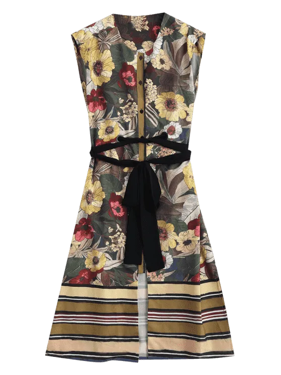 TastyHottie - Trendy Button Belted Up Floral Midi Dress