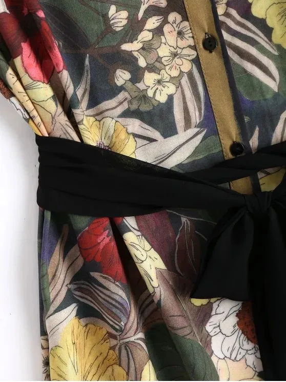 TastyHottie - Trendy Button Belted Up Floral Midi Dress