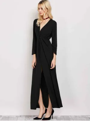 TastyHottie - Trendy Long Sleeve Maxi Plunge Dress with Slit