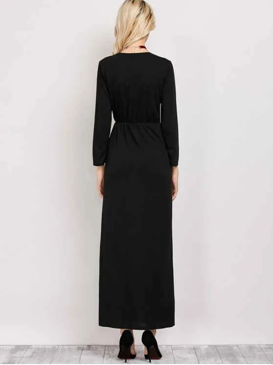 TastyHottie - Trendy Long Sleeve Maxi Plunge Dress with Slit