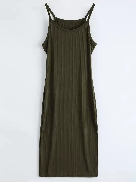 TastyHottie - Trendy Ribbed Slit Bodycon Tank Dress
