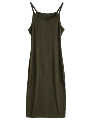 TastyHottie - Trendy Ribbed Slit Bodycon Tank Dress