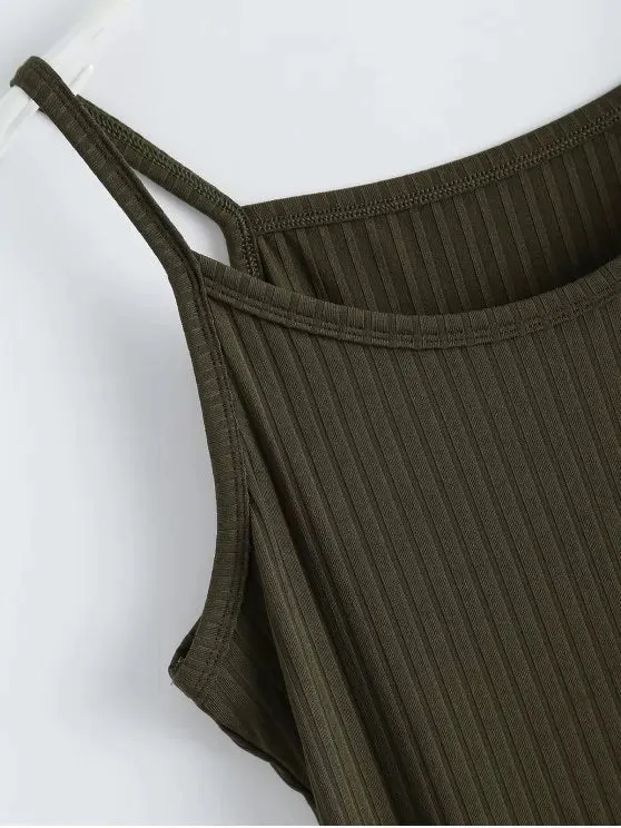 TastyHottie - Trendy Ribbed Slit Bodycon Tank Dress