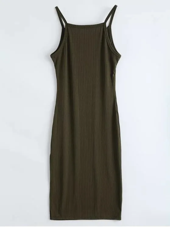 TastyHottie - Trendy Ribbed Slit Bodycon Tank Dress