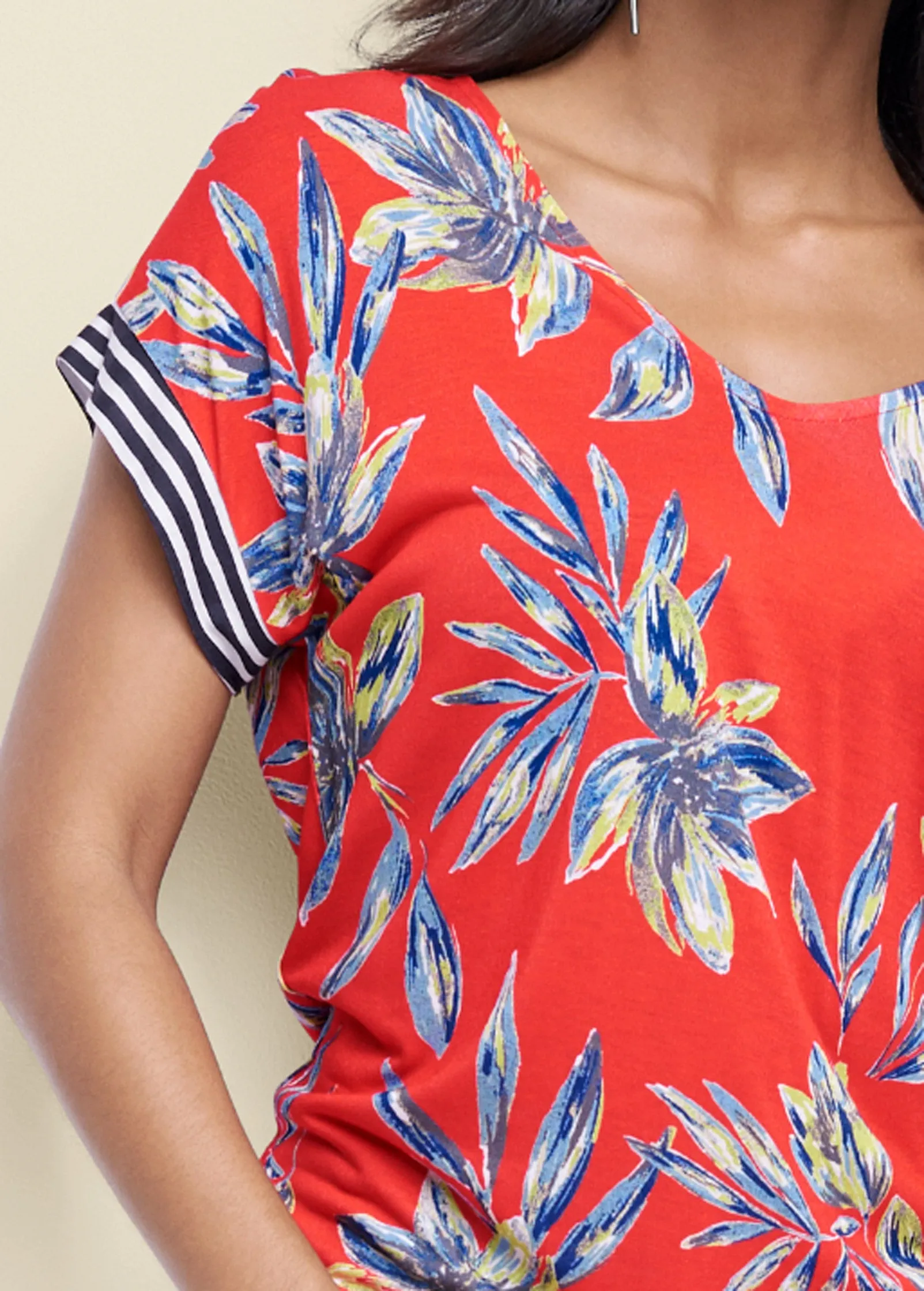 Tie Detail Printed Top - Orange Multi