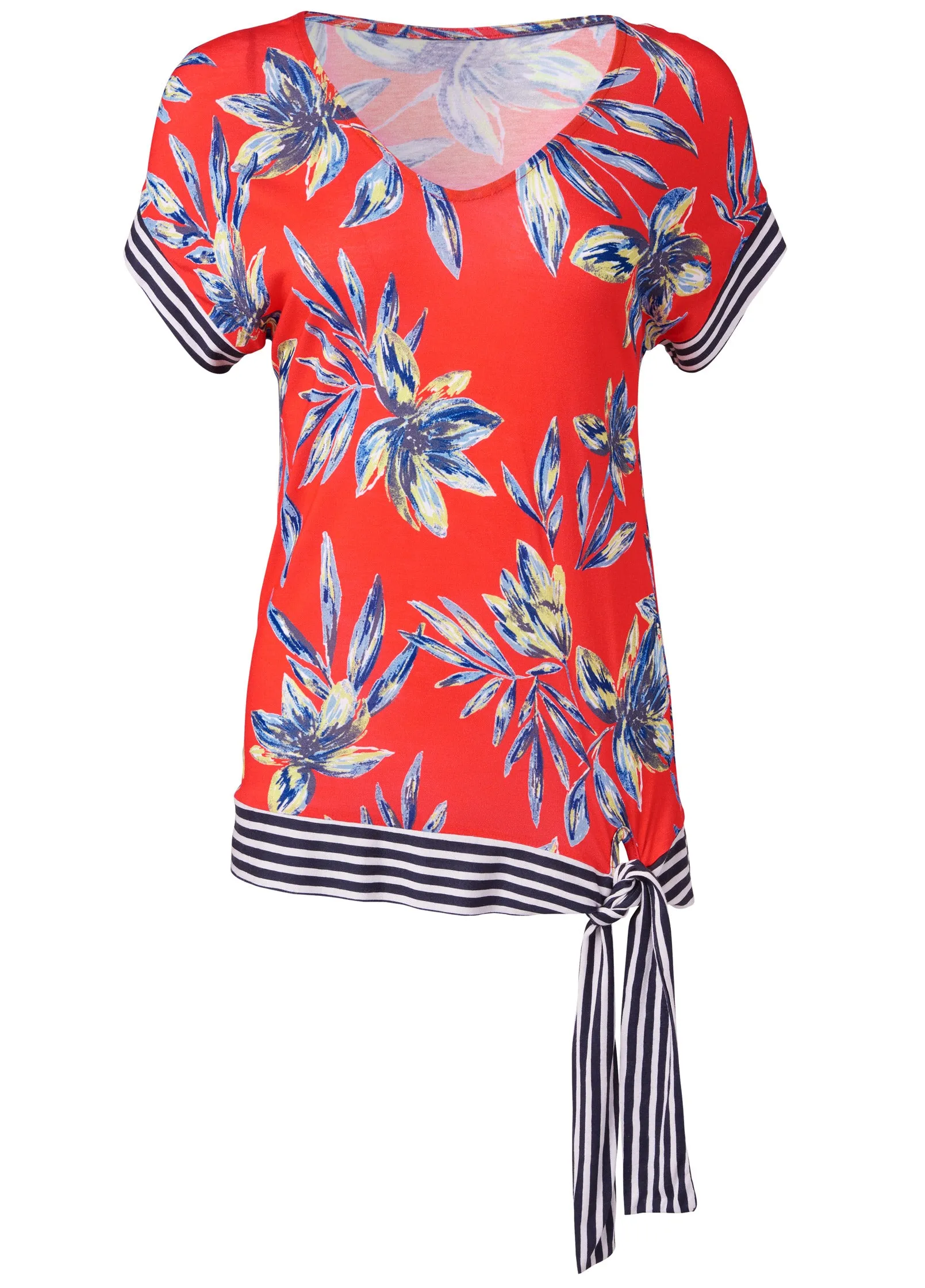Tie Detail Printed Top - Orange Multi