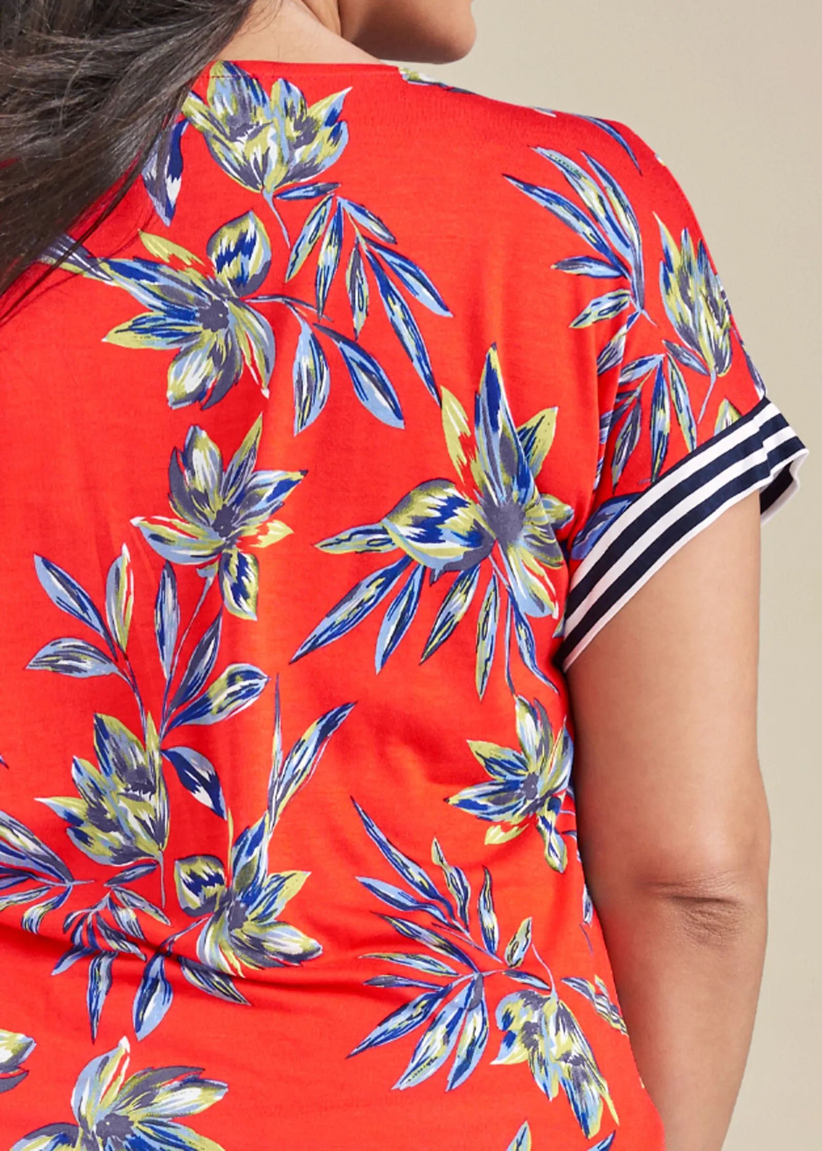Tie Detail Printed Top - Orange Multi