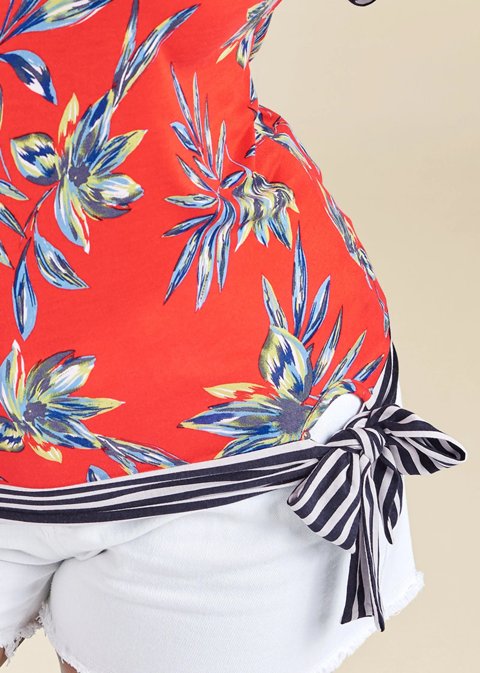 Tie Detail Printed Top - Orange Multi
