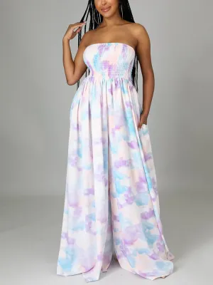 Tie Dye Split Trendy Joint Fold Dresses