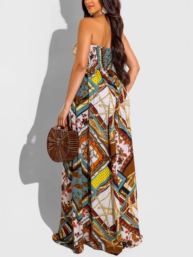 Tie Dye Split Trendy Joint Fold Dresses