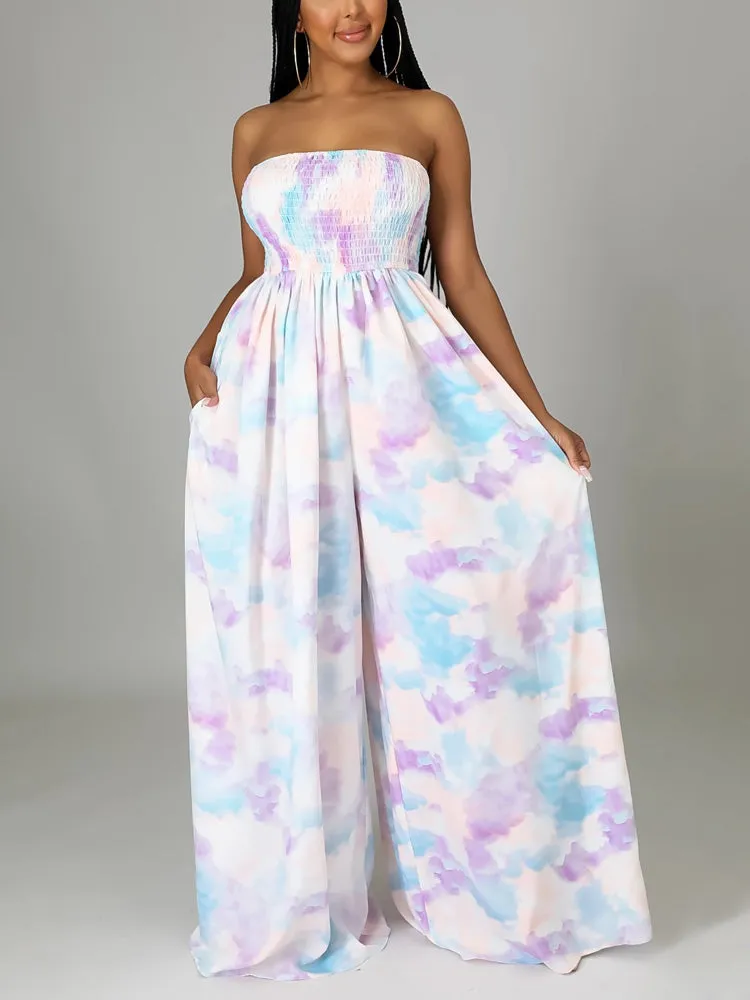 Tie Dye Split Trendy Joint Fold Dresses