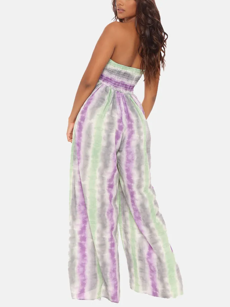 Tie Dye Split Trendy Joint Fold Dresses