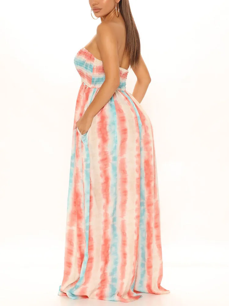 Tie Dye Split Trendy Joint Fold Dresses