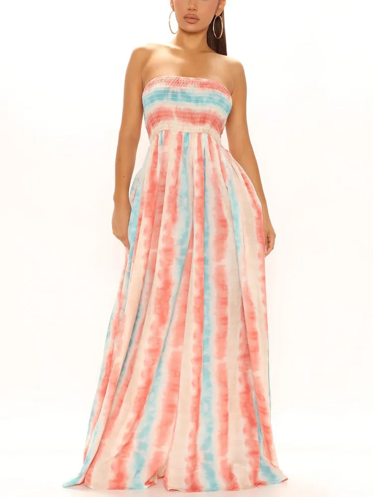 Tie Dye Split Trendy Joint Fold Dresses