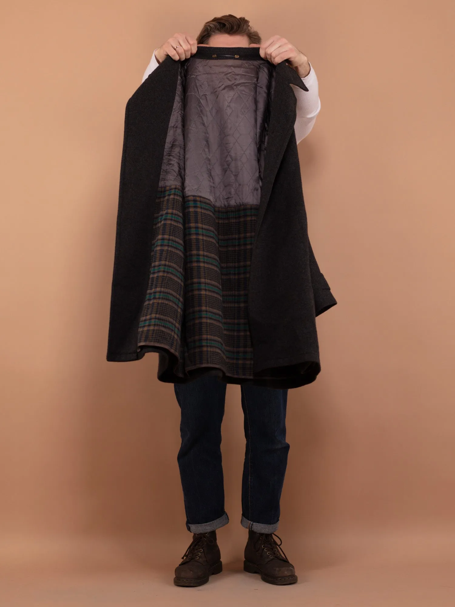 Vintage 80's Men Wool Blend Parka Coat in Grey