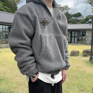 Wiaofellas Plush Sweatshirt For Men's Autumn Winter Clothing Vintage Casual Print Loose Male Pullovers Embroidery Large Size Men Hoodies