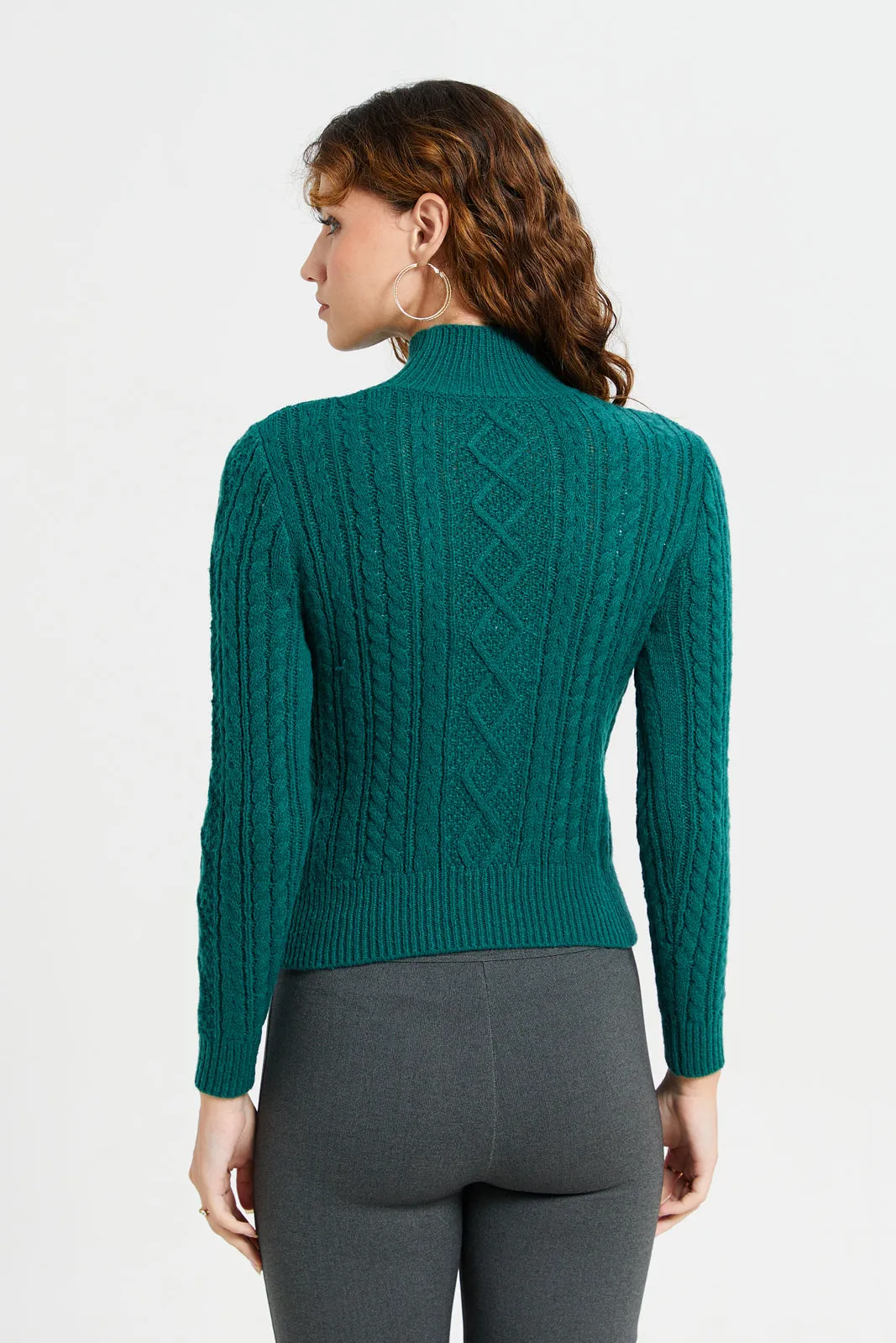 Women Green Knitted Pullover