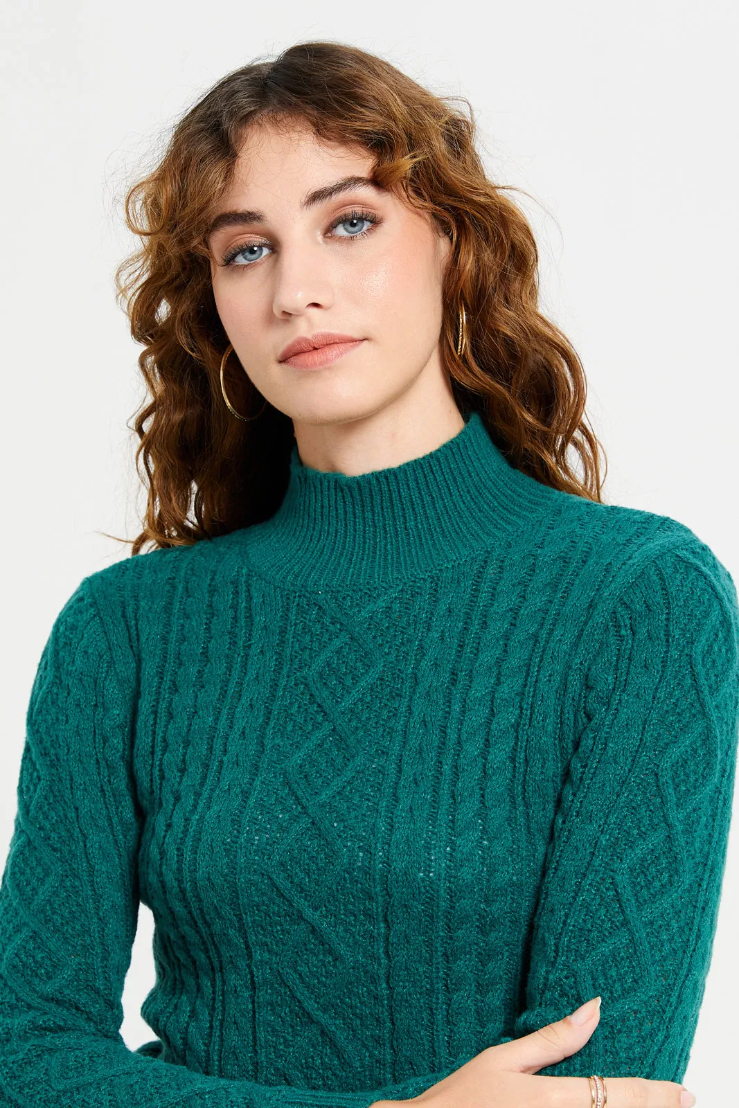 Women Green Knitted Pullover