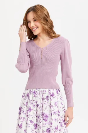 Women Lilac Long Sleeves Pullover