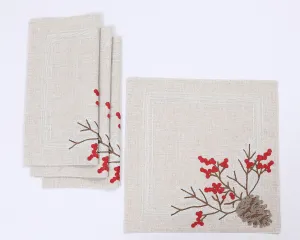 XD19811-Christmas Pine Cone Crewel Embroidered Placemats 16 by 16-Inch